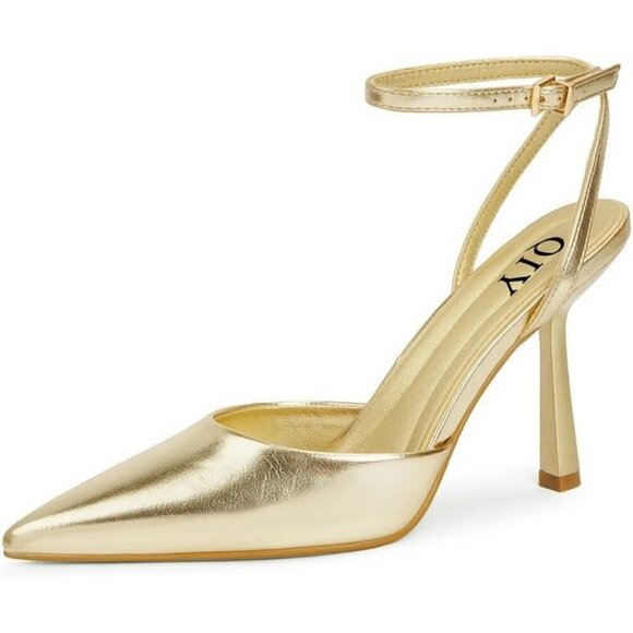 Shoes - Close Toe Ankle Strap Women Brown Heels Pointed Toe Stiletto Pumps Wedding Shoes